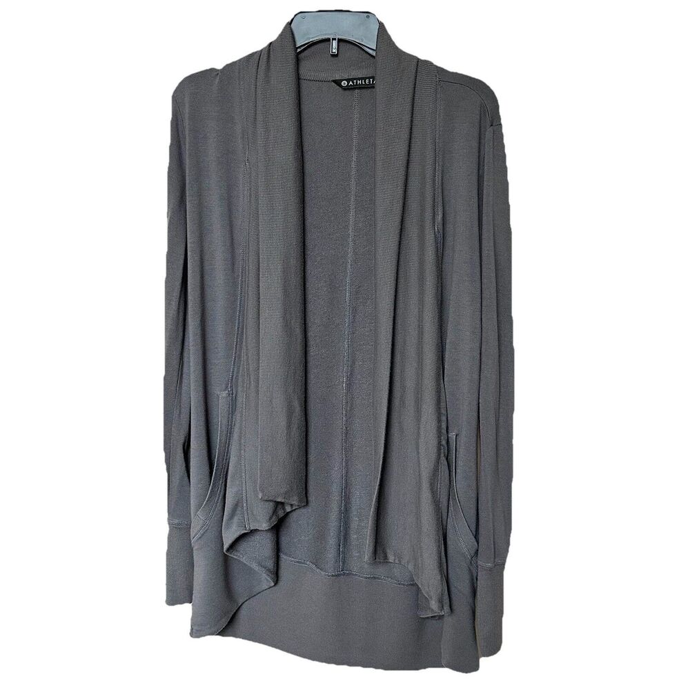 Athleta Pranayama Cardigan XS Grey Long Sleeve Open Front Thumbhole Neutral Cozy